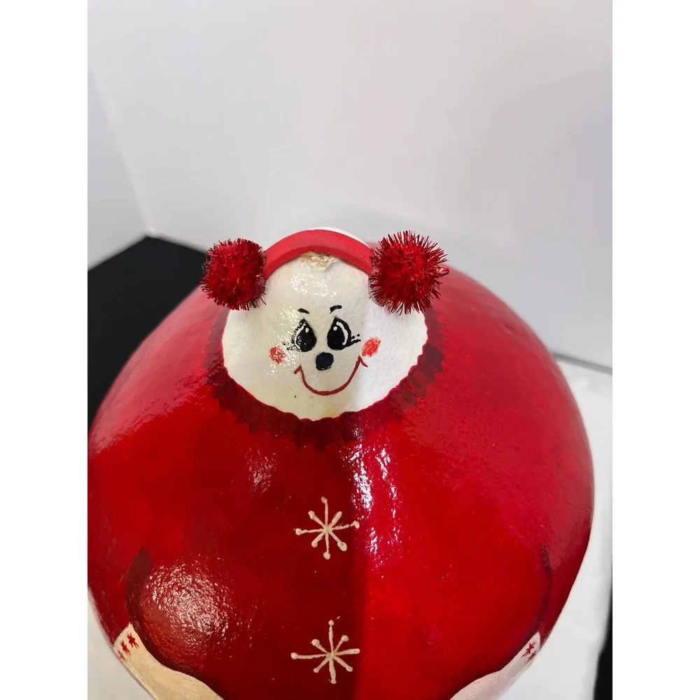Vintage Folk Art Hand Painted Snowman Gourd Christmas Decor